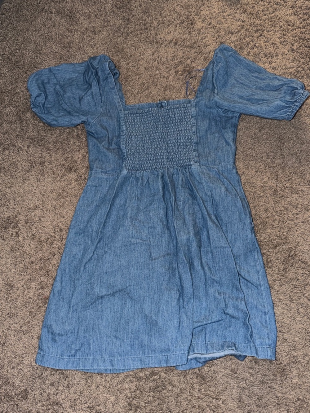 Old navy blue Denim like Button-Front Puff Sleeve Dress - Picture 4 of 5
